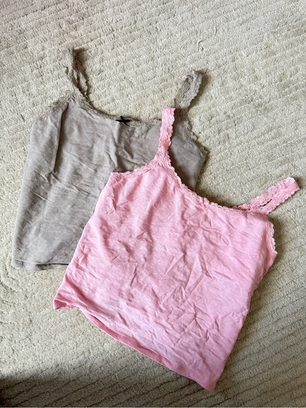 aerie Lace-Trim Tank Tops Duo in Pink and Taupe